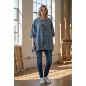 Jane Delancey Womens Chambray Tie-Front Top 3X Lightweight Casual Tunic Blue
